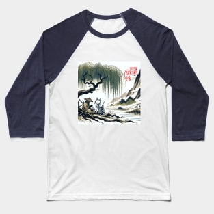 Cat Samurai and Ronin Dog Baseball T-Shirt